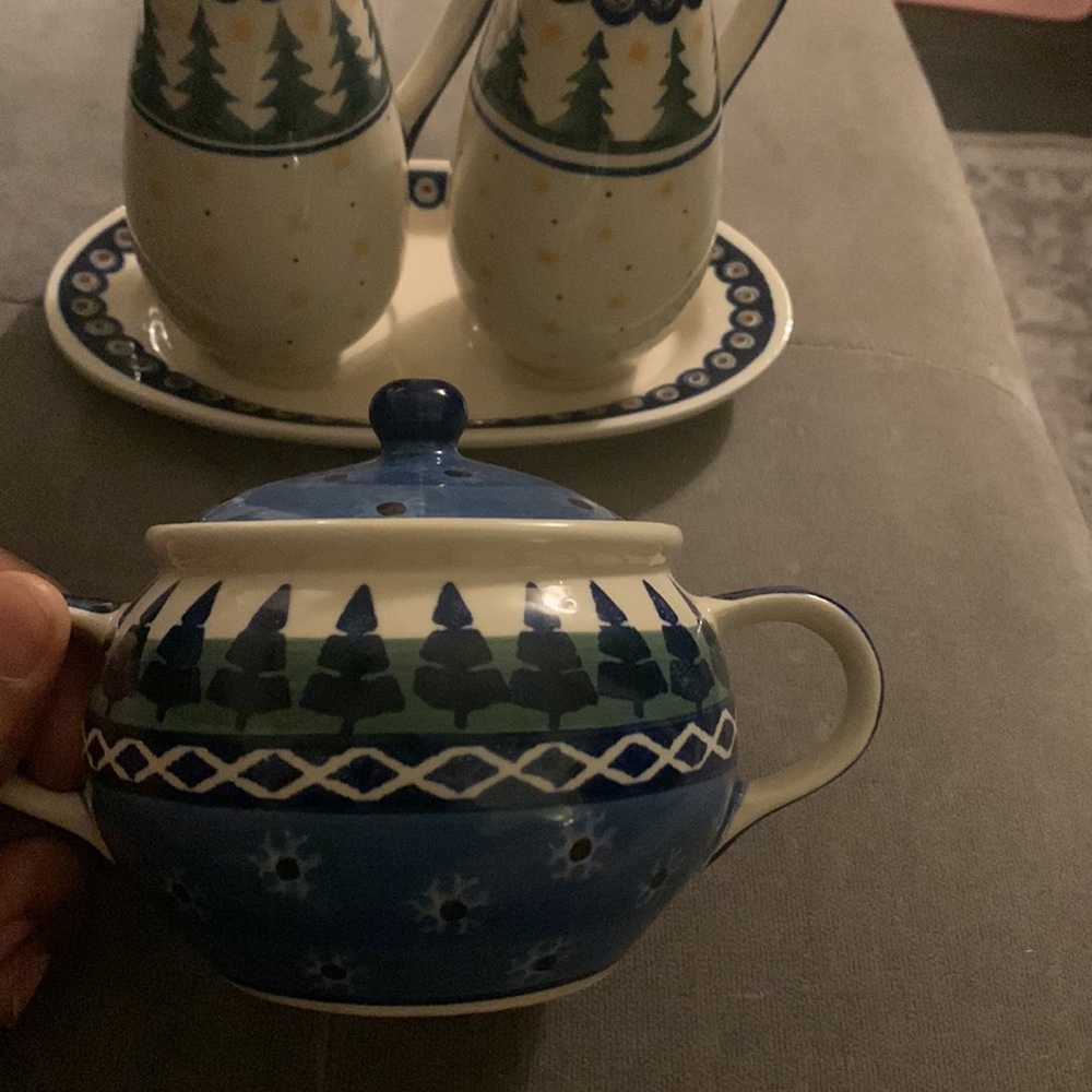 Handmade Polish Pottery sugar bowl